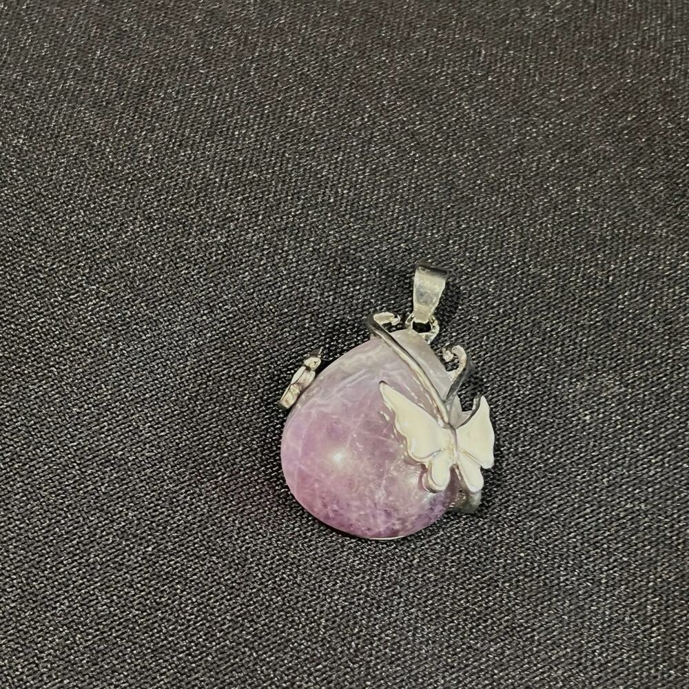 Amethyst fancy Teardrop & Butterfly Pendant with Silver Alloy Setting
